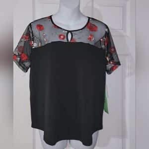 Womans Shirt With Sheer Floral Top